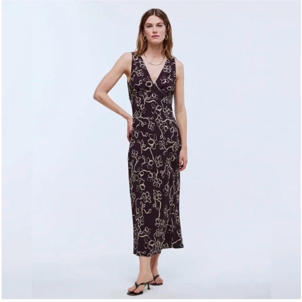 Madewell Ariana Midi Dress - dark purple ‘black iris’ print NWOT